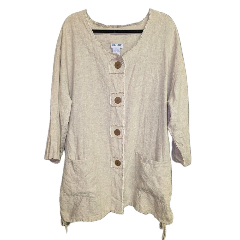 BLAIR Tunic Top Size Lg Linen Blend Button Down Lagenlook Casual Travel Blouse